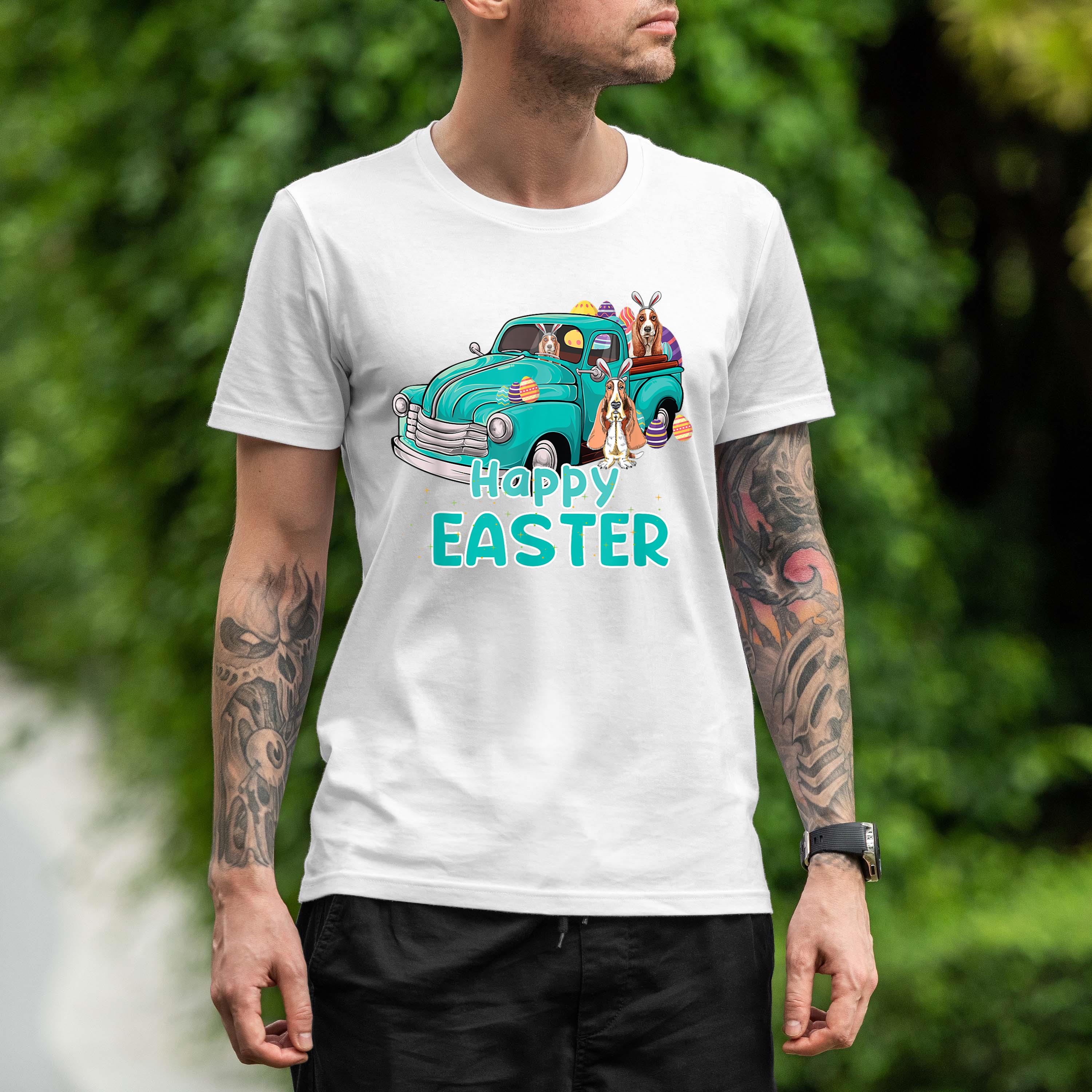 Bunny Basset Hound Happy Easter Day Truck Dog Men Women Kid Shirt 